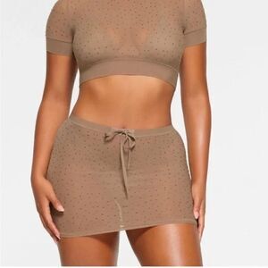 SKIMS NWT Mesh Rhinestone Swim Cover Mini Skirt